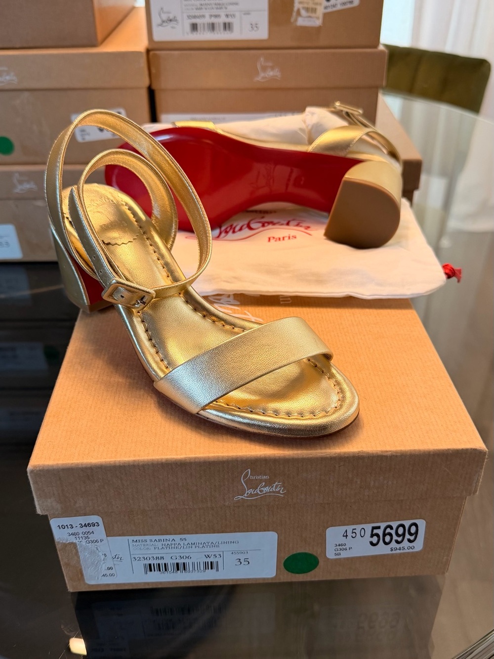 Christian Louboutin Metallic Gold Strappy Block-Heel Sandals miss jane sandal